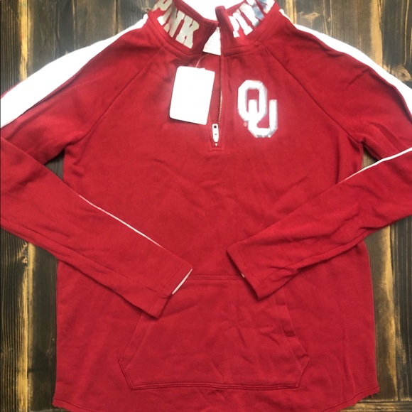 PINK by VS Blingy OU Sweatshirt! Crimson & Cream SZ SMALL - Picture 2 of 4